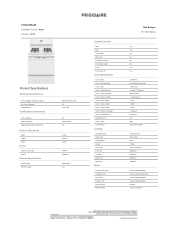 Frigidaire FCRG3005AW Product Specifications Sheet