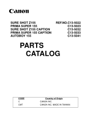 Canon Sure Shot Z155 Parts Catalog