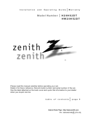 Zenith H20H52DT Operating Guide