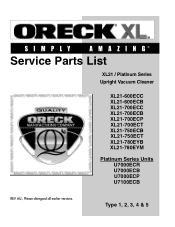 Oreck XL21-600 Parts List