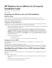 HP Tc2100 HP Windows Server 2003 for IA-32 General Installation Guide