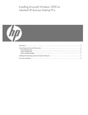 HP Dc7800 Installing Microsoft Windows 2000 on Selected HP Business Desktop PCs
