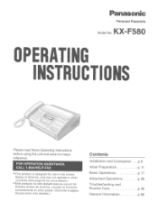 Panasonic KXF580 KXF580 User Guide