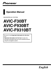 Pioneer AVIC-F30BT Operation Manual