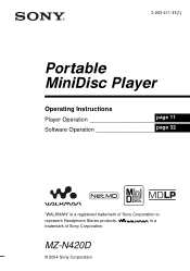 Sony MZ-N420DPS Operating Instructions