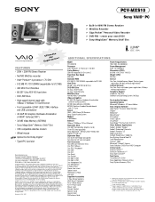 Sony PCV-MXS10 Marketing Specifications