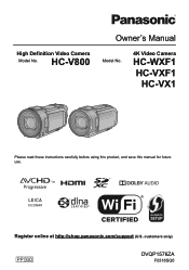 Panasonic HC-V800 Advanced English Operating Manual