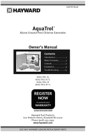 Hayward W3AQ-TROL-RJ AquaTrol-Above-Ground-Chlorine-Generator-Owners-Manual-092745RevB