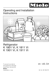 Miele K 1801 Vi Operating and Installation manual