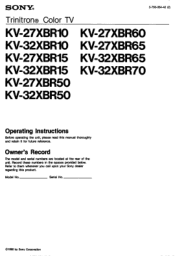 Sony KV-27XBR15 Operating Instructions