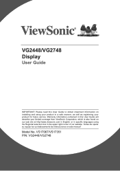 ViewSonic VG2748 - 27 1080p Ergonomic 40-Degree Tilt IPS Monitor with HDMI DP and VGA User Guide