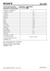 Sony XS-L1536 Thiele-Small Parameter Insert (English/Español)