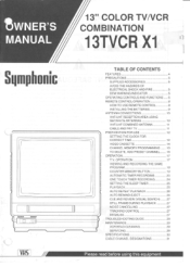 Symphonic 13TVCRX1 Owner's Manual