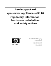 HP Sa3110 HP VPN Server Appliance sa3110 - Regulatory Information, Hardware Information and Safety Notices