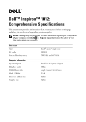 Dell Inspiron Mini 10 1012 Inspiron Mini 1012 Comprehensive Specifications