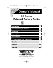 Tripp Lite SU20KRT Owner's Manual for BP Battery 932487