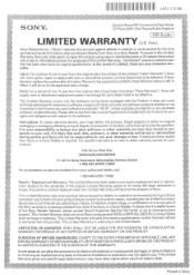 Sony HT-XT1 Limited Warranty (U.S. Only)
