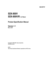 Sony SDX800V Specifications