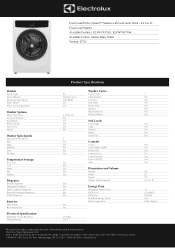 Electrolux ELFW7437AG Product Specifications Sheet