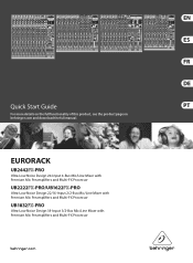 Behringer EURORACK UB1622FX-PRO Quick Start Guide