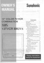 Symphonic 13TVCRMKIVS Owner's Manual