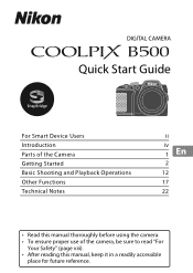 Nikon COOLPIX B500 Quick Start Guide - English for customers in the Americas