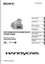 Sony DCR SX60E Operation Guide