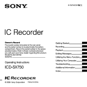 Sony ICD-SX750 Operating Instructions