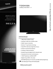 Toshiba 40XV645U Printable Spec Sheet