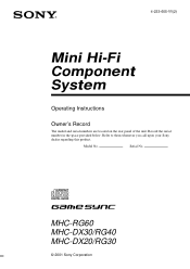 Sony MHC-RG40 Operating Instructions