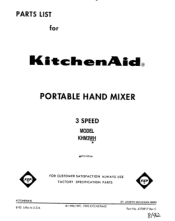 KitchenAid KHM3WH Parts List