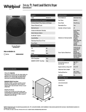 Whirlpool WED8620HC Specification Sheet