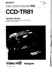 Sony CCD-TR81 Operation Manual