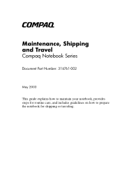 Compaq Presario X1000 Compaq Notebook Series - Maintenance, Shipping and Travel Guide