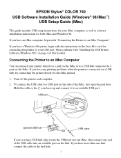 Epson Stylus COLOR 740 Special Edition User Setup Information - USB Setup and Installation