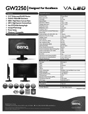 BenQ GW2250 GW2250 Data Sheet