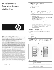 HP ML115 HP ProLiant ML115 Generation 5 Server Installation Sheet