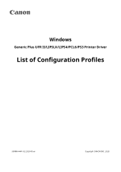 Canon Color imageCLASS LBP623Cdw [Generic Plus PCL6 v2.30] List of Configuration Profiles