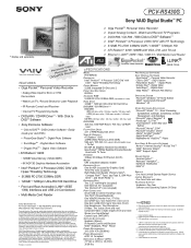 Sony PCV-RS430G Marketing Specifications