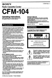Sony CFM-104 Operating Instructions  (primary manual)