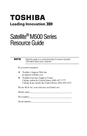 Toshiba M505 S4945 Satellite M505 Resource Guide