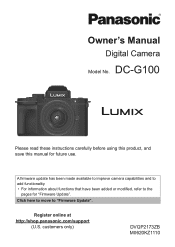 Panasonic DC-G100 Owners Manual