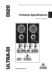 Behringer ULTRA-DI DI20 Specifications Sheet
