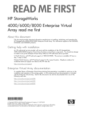 HP EVA4000/6000/8000 HP StorageWorks 4000/6000/8000 Enterprise Virtual Array Read Me First (5697-5423, September 2005)