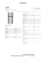 Frigidaire FFHT1835VW Product Specifications Sheet