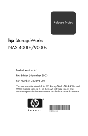 HP StorageWorks 4000s NAS 4000s and 9000s Release Notes