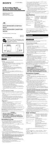 Sony MSXM2GS Operating Instructions