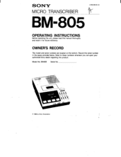 Sony BM-805 Users Guide