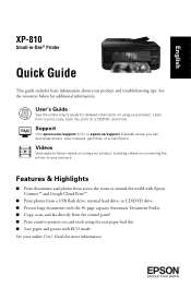 Epson XP-810 Quick Guide and Warranty
