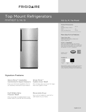 Frigidaire FFHT1621TS Product Specifications Sheet